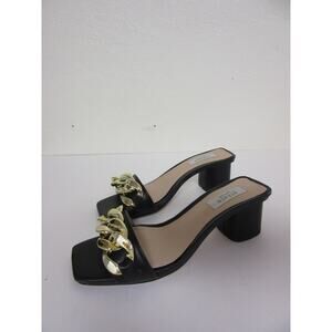 STEVEN New York Black Open Square Toe Gold Hardware 7 Slides Block Heel Sandals
